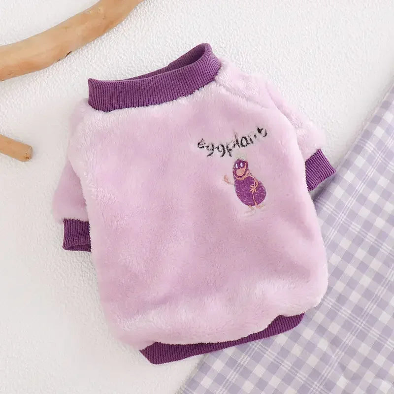 Warm Fleece Pet Clothes Cute Fruit Print Coat Small Medium Dog Cat Shirt Jacket Teddy French Bulldog Chihuahua Winter Outfit