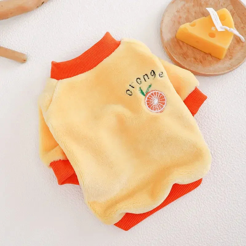 Warm Fleece Pet Clothes Cute Fruit Print Coat Small Medium Dog Cat Shirt Jacket Teddy French Bulldog Chihuahua Winter Outfit