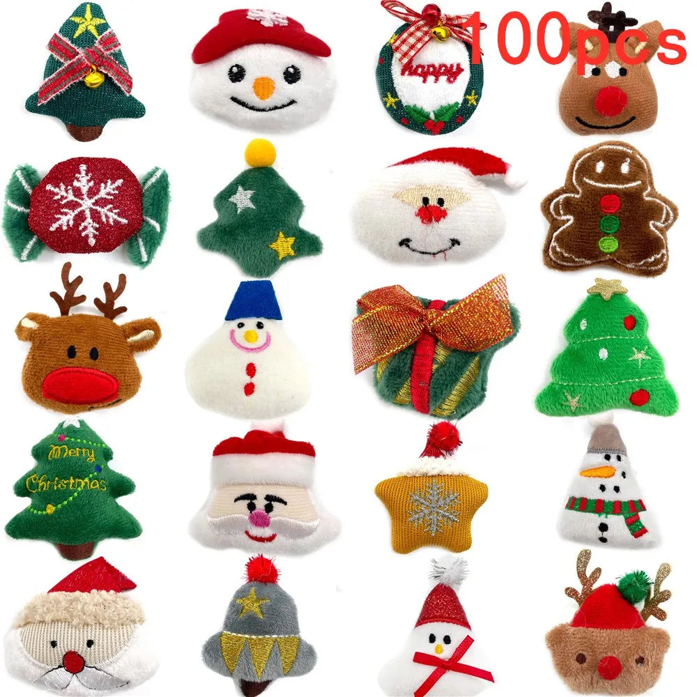 50/100Pc Christmas Dog Accessories Removable Dog Bow Tie Collar Accessories Deer Santa Style Small Dog Bowtie Collar Accessories