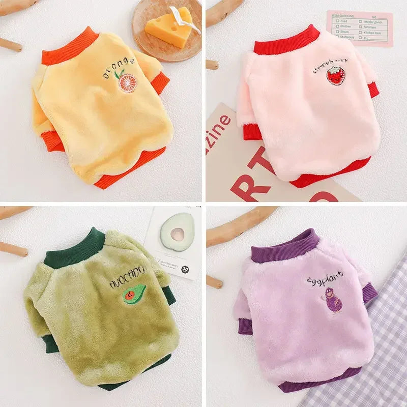 Warm Fleece Pet Clothes Cute Fruit Print Coat Small Medium Dog Cat Shirt Jacket Teddy French Bulldog Chihuahua Winter Outfit