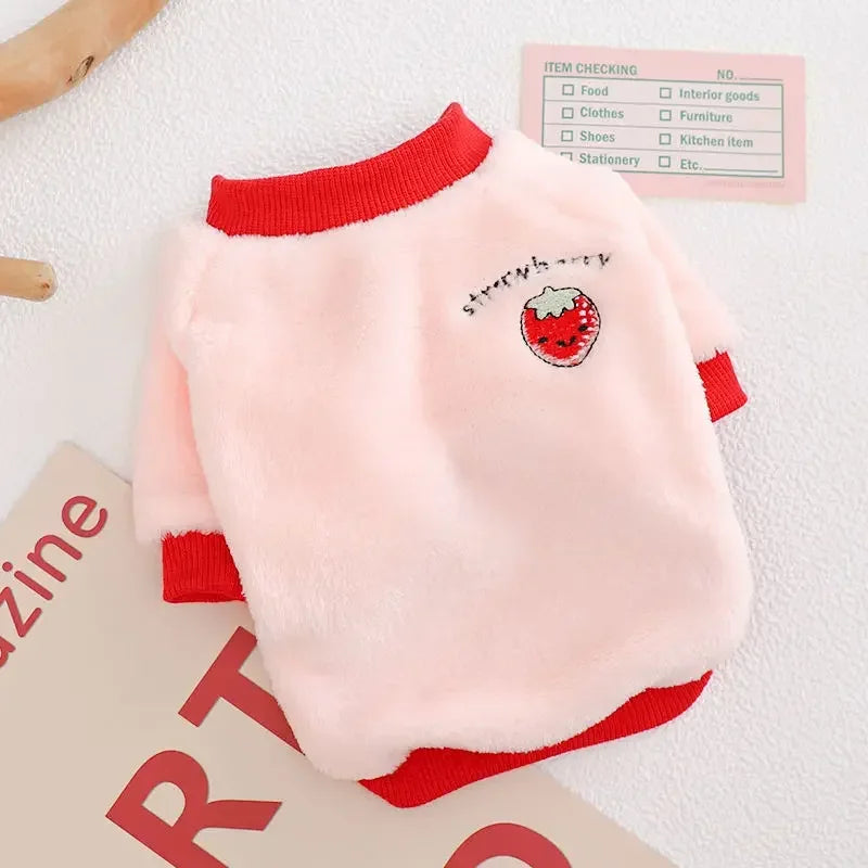 Warm Fleece Pet Clothes Cute Fruit Print Coat Small Medium Dog Cat Shirt Jacket Teddy French Bulldog Chihuahua Winter Outfit